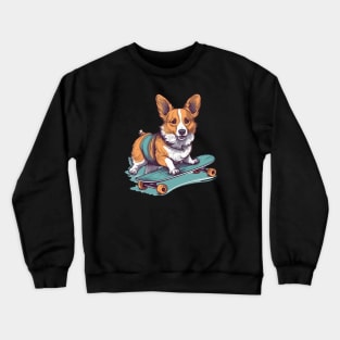 Corgi dog riding a skateboard Crewneck Sweatshirt